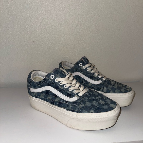 Shoes - Vans Woven Old Skool Stackform in Patched Denim | Women’s 9